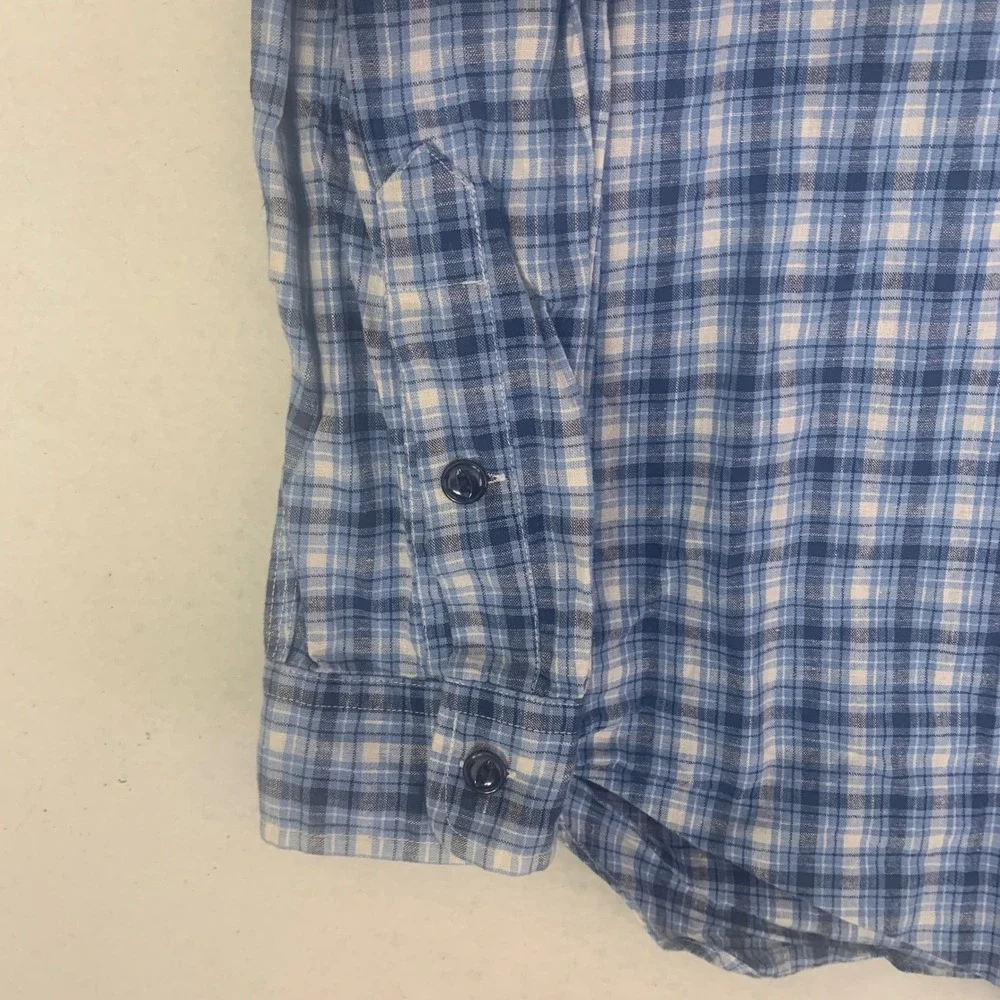 Vtg 90s Polo Ralph Lauren The Active Workshirt Blue‎ Plaid Linen Cotton Blend L